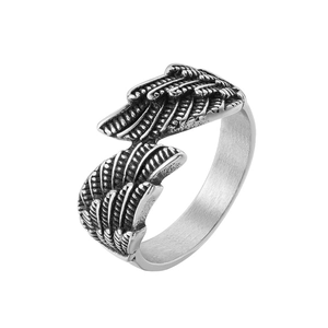 Vintage Stainless Steel Angel Wing Ring Retro Feather Textured Gothic Punk Band For Men Women Unisex Jewelry Accessories