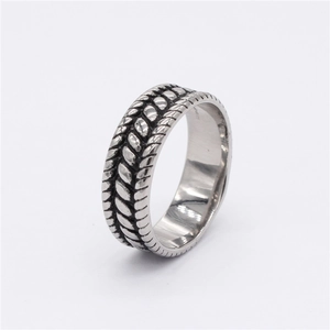 Vintage stainless steel ring for men featuring a retro braided texture and polished finish