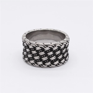 Retro stainless steel wide band ring with vintage woven knot texture for men