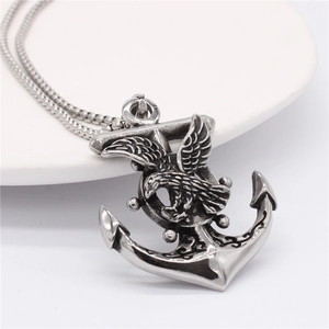 Vintage punk rock style stainless steel nautical anchor eagle pendant necklace for men