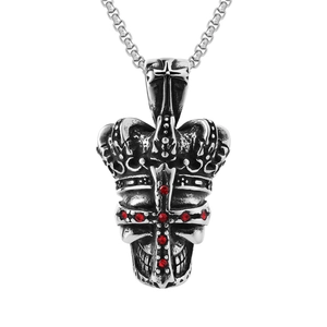 Collier Pendentif Crâne Couronne en Acier Inoxydable Gothique Vintage Avec Strass Rouge Bijoux Hip Hop Punk Rétro pour Hommes Femmes