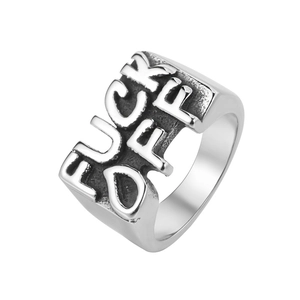 Retro Stainless Steel Fuck Off Letter Ring For Men Punk Street Style Gothic Distressed Finish Metal Personality Jewelry Gift
