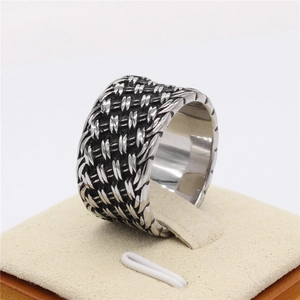 Vintage braided knot design wide stainless steel ring for men with antique silver finish