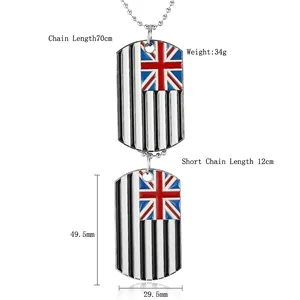 British flag military dog tag necklace for men with bead chain and dimensions