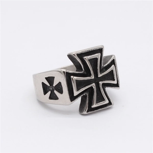 Retro gothic cross ring for men made of durable stainless steel with black highlights