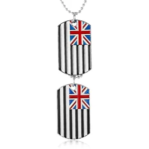 British Flag Dog Tag Necklace For Men Hip Hop Alloy Double Pendant Union Jack Enamel Stripe Bead Chain Punk Jewelry