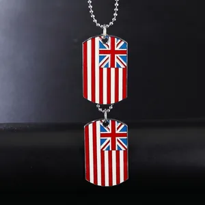 Men's hip hop necklace featuring double Hawaii flag military dog tags on a ball chain