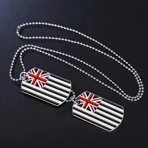 British flag military tag necklace with enamel finish on a silver ball chain for men