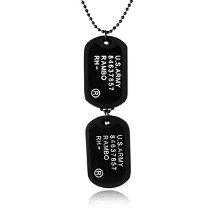 Military Style Double Dog Tag Necklace US ARMY RAMBO Engraved Pendant Alloy Ball Chain Necklace Rugged Men Jewelry Gift