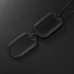 Matte black stainless steel double military dog tag necklace with rubber silencers