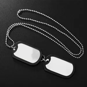 Double military style dog tag necklace with black silicone silencers and ball chain link