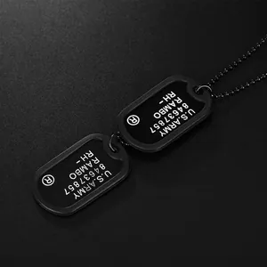 U.S. Army style double dog tag necklace in black stainless steel with silencers