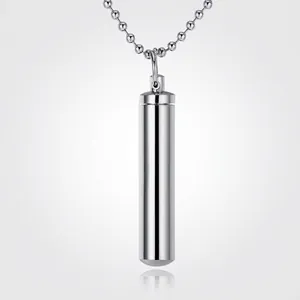 Minimalist Alloy Bullet Perfume Bottle Pendant Necklace Polished Silver Cremation Ash Memorial Jewelry For Unisex Gift