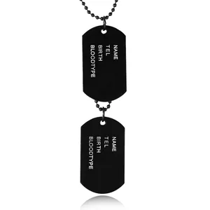 Alloy Double Dog Tag Necklace Military ID Style Long Bead Chain Pendant Necklace For Men Women Retro Fashion Jewelry