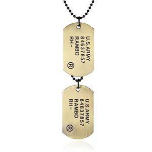 Military Style Double Dog Tag Necklace Brushed Alloy Pendant Hip Hop Men Women Long Bead Chain Sweater Necklace Jewelry