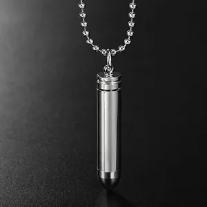 Polished silver bullet pendant necklace for perfume or ashes with stainless steel ball chain