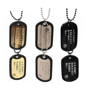 Military style dog tags necklace set in gold, silver and black with rubber silencers