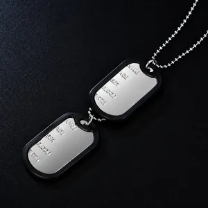 Collier double plaque militaire en acier inoxydable avec silencieux noirs en silicone