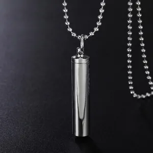 Polished stainless steel bullet-shaped perfume and ash cylinder necklace on bead chain