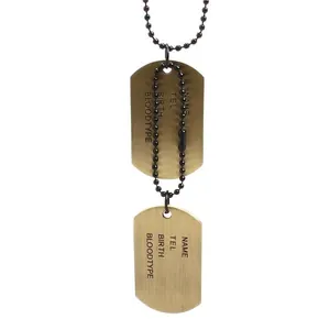 Retro double dog tag necklace in antique brass finish with custom ID engraving