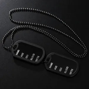 Collier militaire à double plaque en acier inoxydable noir mat avec gravure d'identification