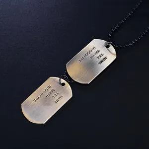 Vintage military dog tag necklace with double pendants on a black bead chain