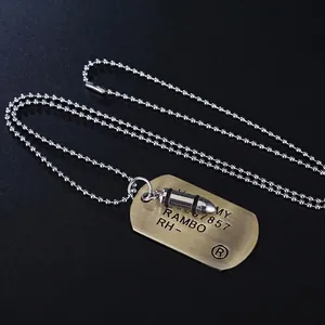 Collana con piastrina militare Rambo in acciaio inox con ciondolo a proiettile