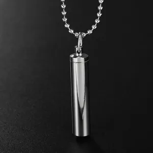 Polished silver bullet cylinder pendant necklace for perfume or memorial ashes