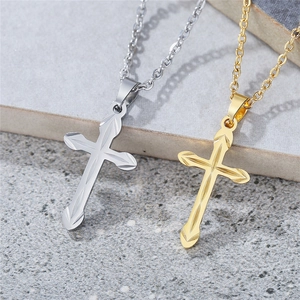 Minimalist Stainless Steel Cross Pendant Necklace For Men Women Geometric Engraved Religious Jewelry Gold Silver Tone Charm Accessory