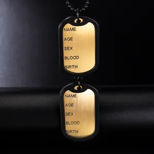 Collier double plaque militaire dorée brossée avec chaîne à billes noire élégante