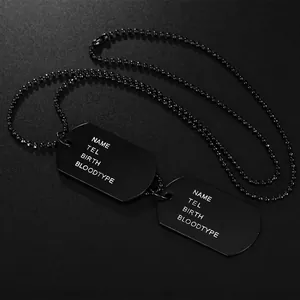 Matte black military dog tag necklace with personalized identity laser engraving