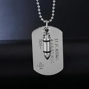 Collana con piastrina militare U.S. Army in acciaio inossidabile con ciondolo a proiettile