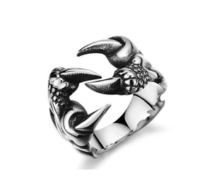 Bague griffe de dragon de style punk vintage en acier inoxydable avec texture écaillée
