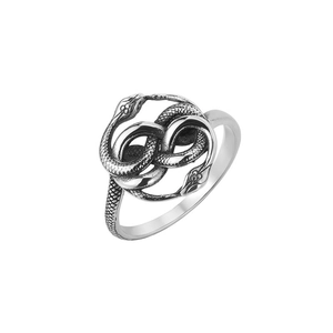 Macro detail of retro double snake titanium steel ring with intricate scale texture