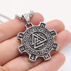 Viking Valknut Pendant Stainless Steel Retro Rune Gear Shape Pendant Only Without Chain For Men Jewelry Accessory