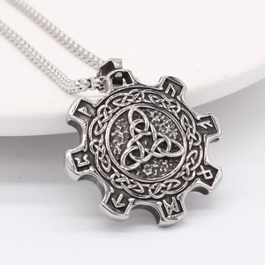 Vintage Viking Triskelion pendant necklace with Celtic runes and stainless steel chain