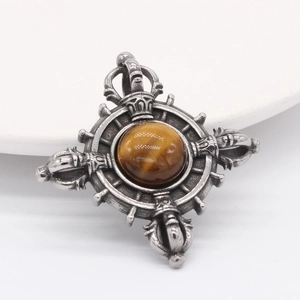 Retro cross vajra pendant necklace for men with tiger eye stone in stainless steel