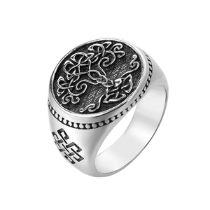 Vintage Tree Of Life Stainless Steel Signet Ring For Men Celtic Knot Nordic Viking Style Antiqued Silver Tone Jewelry