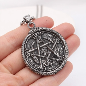 Viking Pentagram Tree Of Life Stainless Steel Pendant Men Celtic Knot Round Medallion Retro Silver Jewelry Pendant Only No Chain