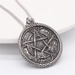 Vintage stainless steel Viking pentagram medallion pendant necklace with Celtic knots