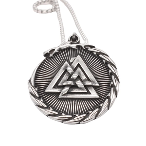 Retro Viking Valknut Pendant Norse Mythology Triangle Symbol Titanium Steel Round Plate Jewelry For Men Pendant Only
