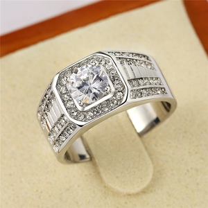 Anello Matrimoniale Semplice in Acciaio al Titanio con Strass Elegante Anello con Taglio Rotondo per Uomo Donna Gioielli di Fidanzamento