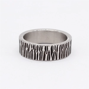 Retro bark textured stainless steel ring for men with wide band industrial design