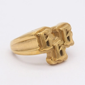 Retro gothic 666 signet ring for men in polished gold finish with punk rock style