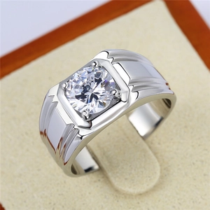 Fashion Men's Stainless Steel Rhinestone Wedding Ring Wide Band Round Cut Geometric Business Party Fashion Jewelry Ring
