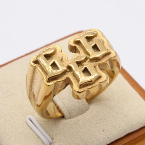 Retro punk style men's gold stainless steel ring with gothic 666 number engraving
