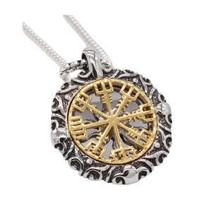 Pendentif Boussole Viking Vegvisir Rétro en Acier Inoxydable Mythologie Nordique Pendentif Rond Ajouré Collier Homme Bijoux