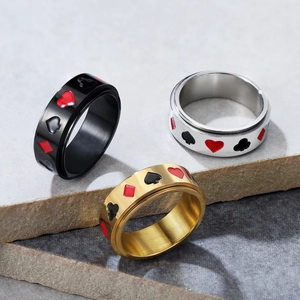 Bague Spinner Pivotante en Acier Inoxydable Motif Symboles de Poker Émail pour Hommes Femmes Bijoux Cadeau