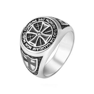 Anello Sigillo Croce Cavalieri Templari Vintage Uomo Acciaio Inossidabile Latino Inciso Strass Gotico Religioso Gioielli