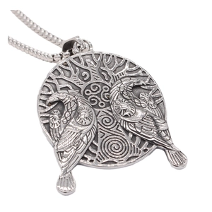 Vintage Stainless Steel Viking Compass Raven Tree Of Life Pendant Necklace Retro Nordic Mythology Men Punk Jewelry Accessory